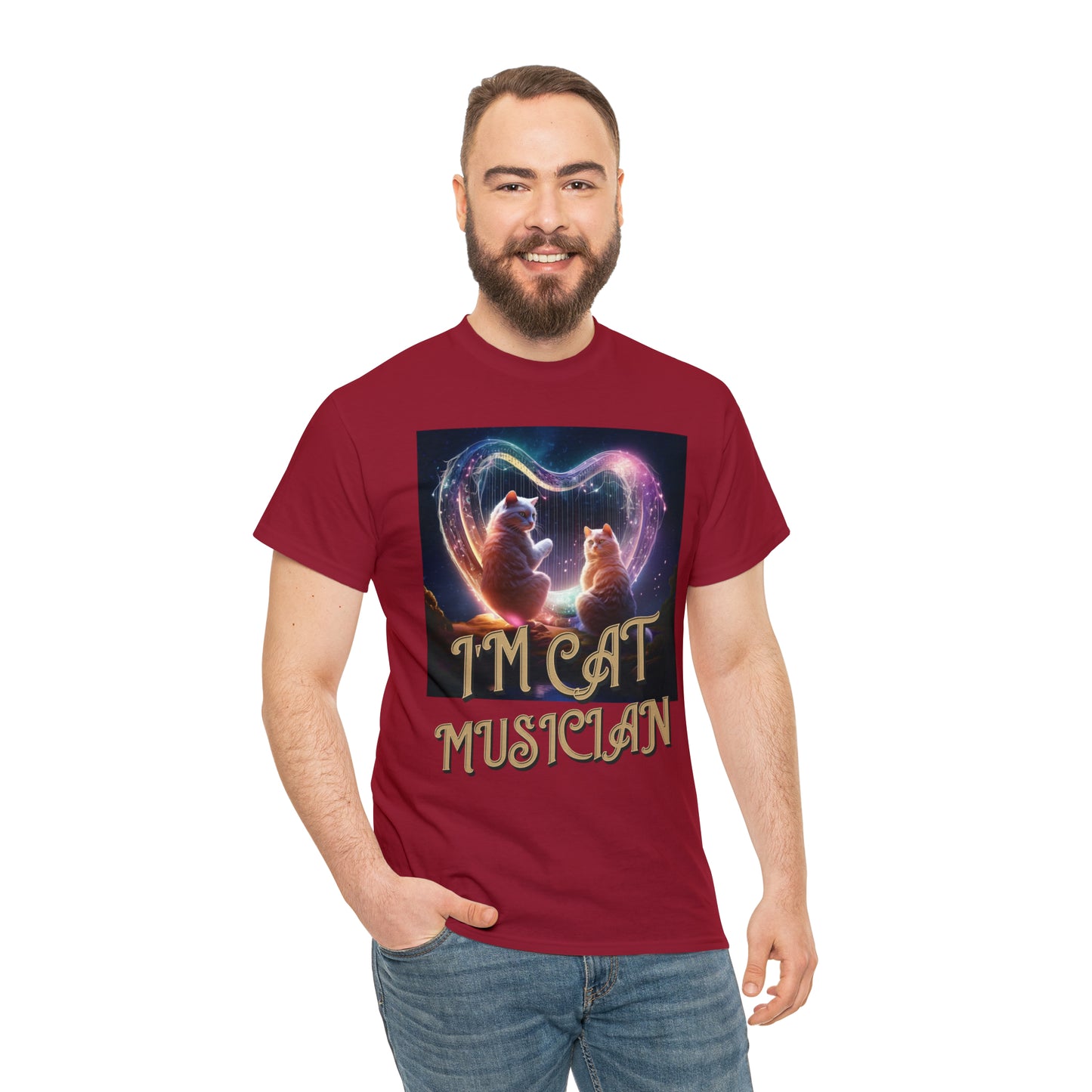 Unisex Cotton T-Shirt Cat Avatars Holographic Harp Strings Graphic Tee