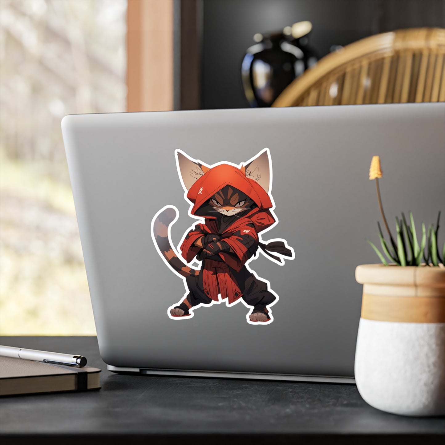 Kiss-Cut Vinyl Decals Sticker Cool Ninja Brown Tabby Cat