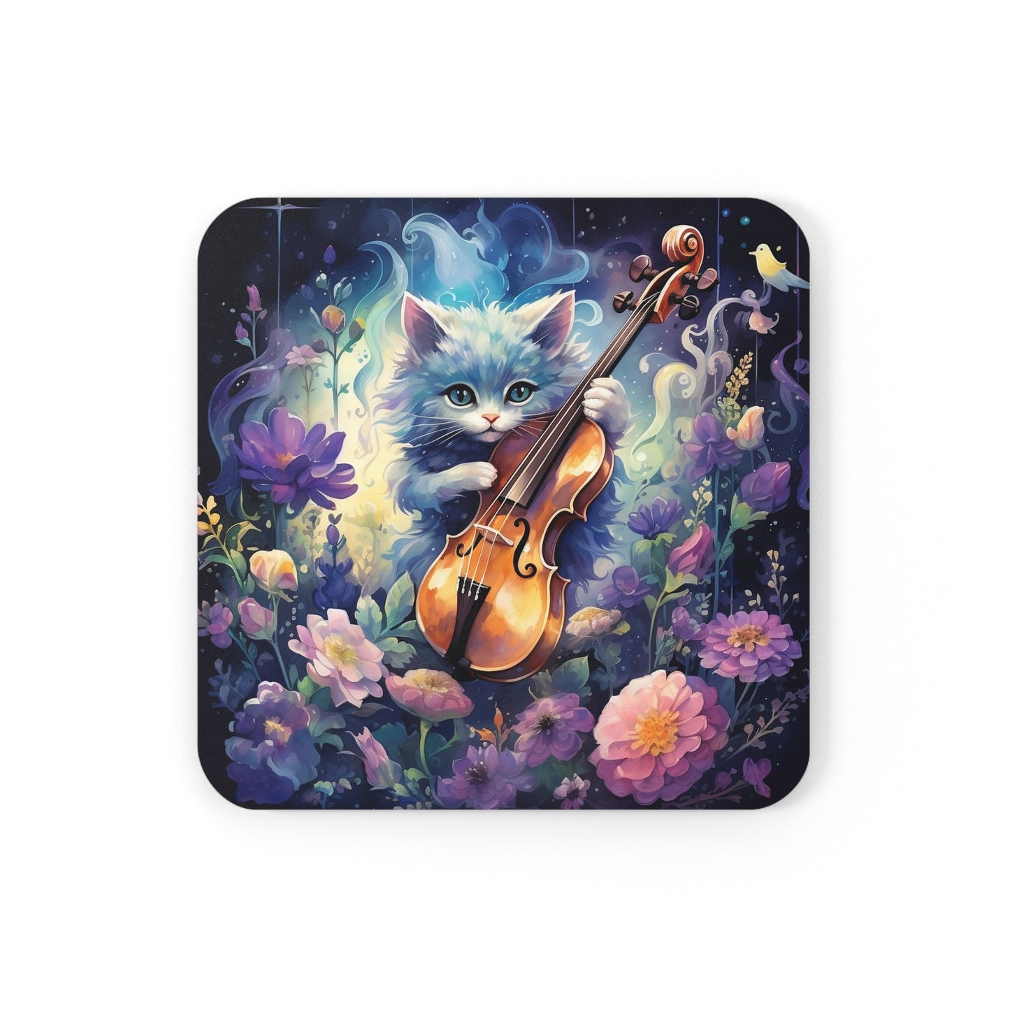 Cat Lover Coaster Set of 4 Cello Cat Musician Kitchen Table Decor