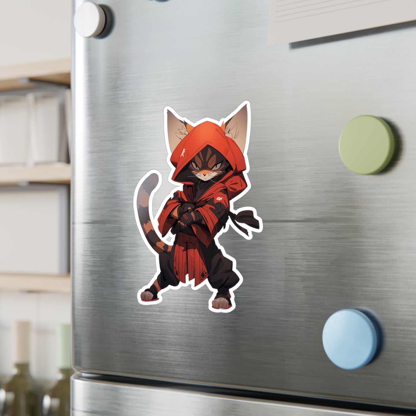 Kiss-Cut Vinyl Decals Sticker Cool Ninja Brown Tabby Cat