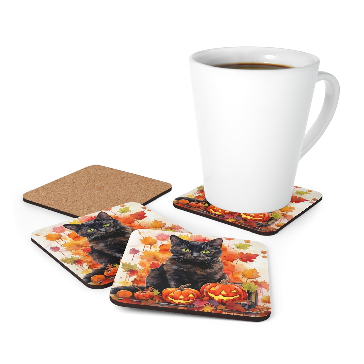 Cat Lover Coaster Set of 4 Pumpkin Cat Halloween Kitchen Table Decor