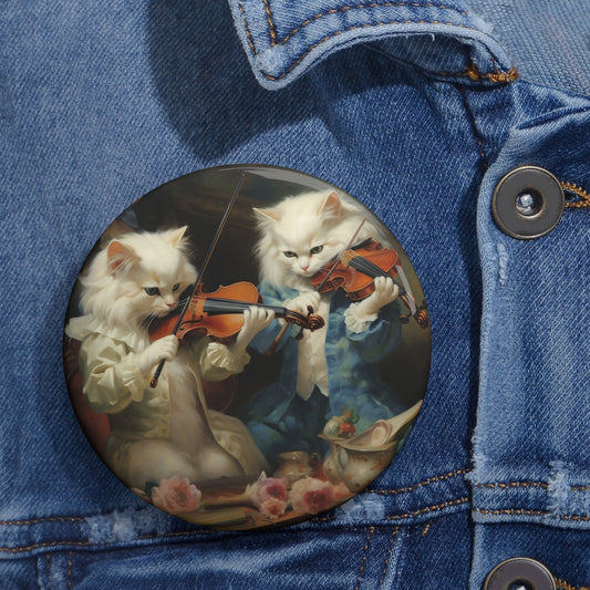 Pin Buttons White Cat Kitty Playing Violin Graphic Badge