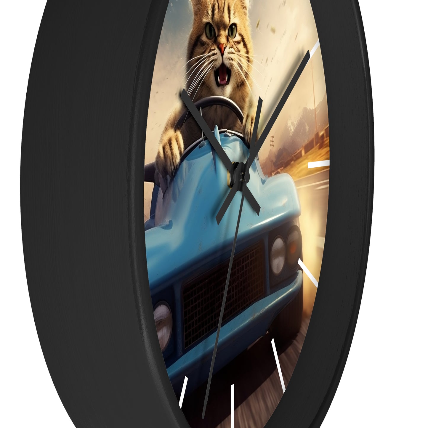 Wall Clock Brown Tabby Cat Sports Car Driver Home Decor